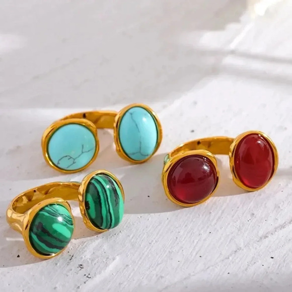 Amalfi Red Agate 18K Gold Stainless Steel Waterproof Gold Natural Stone 7 Ring - Picture 3 of 15